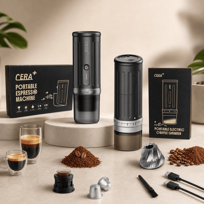 【新品未使用】CERA+ ポータブルエスプレッソマシン、グラインダーセット 送料無料・正規品】CERA+最新モデル コーヒーマシン・グラインダー
